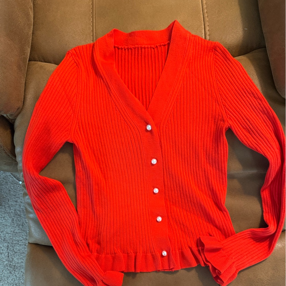 Vibrant Red Button-Up Cardigan